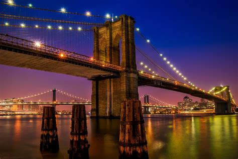 Free New York City Brooklyn Bridge Night Lights Image