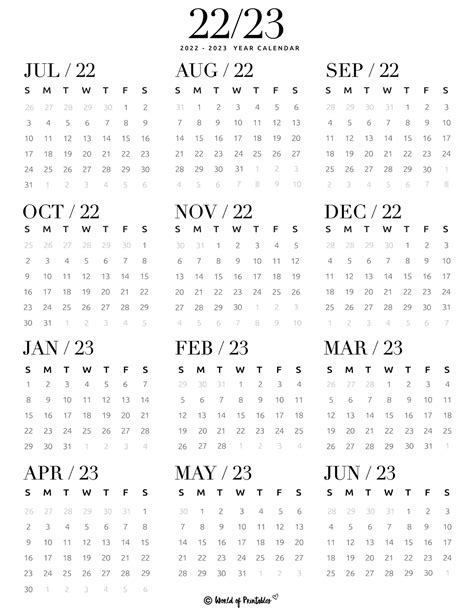 2022 2023 Calendar Free Printables World Of Printables Imagesee