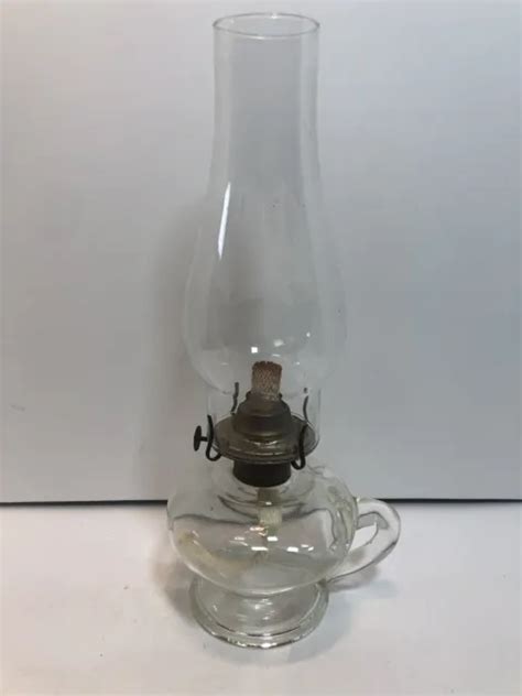 VINTAGE CLEAR GLASS Oil Lamp W Finger Loop Handle 62 99 PicClick