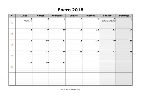 Calendario Enero 2018