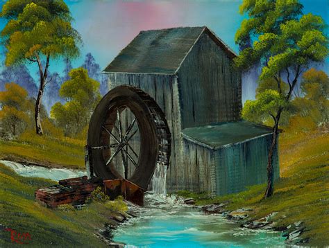 Bob Ross The Old Mill Original Contemporary Art Painting For Sale