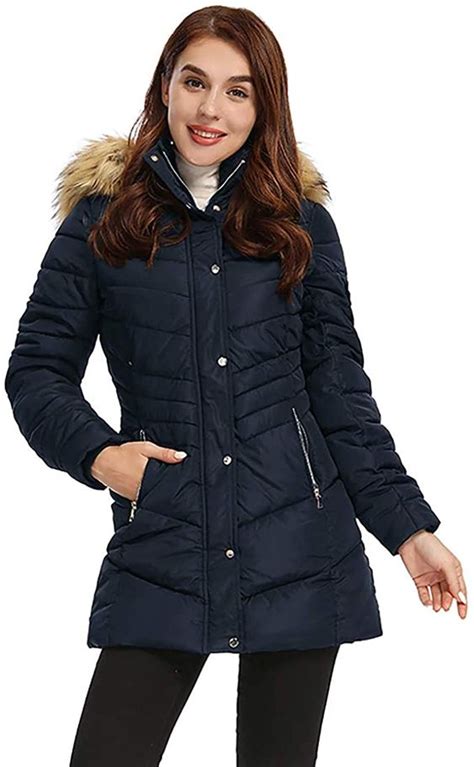 Women's Winter Coats Removable Hood Faux Fur Trim Thicken Solid Down ...