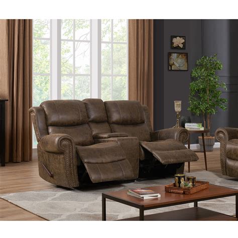 Homesvale Wall Hugger Reclining Couch Brown Faux Leather