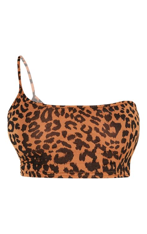 Basic Tan Leopard Printed Strappy Crop Top Prettylittlething Usa
