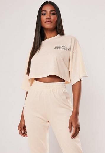Sand Mg Slogan Drop Shoulder Oversized Cropped T Shirt Missguided