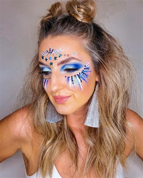 Blue Star Face Jewel Starlight Rave Makeup Festival Makeup Glitter