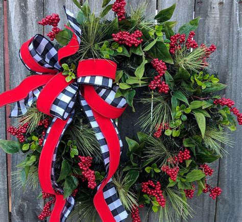 Christmas Wreath Holiday Wreath Black And White Bow Wreath Bright