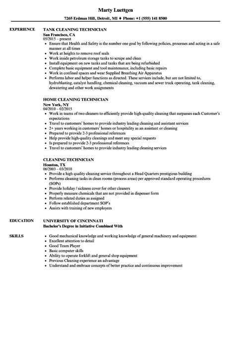 Housekeeper employment history resume example. Cleaning Technician Resume Samples | Velvet Jobs