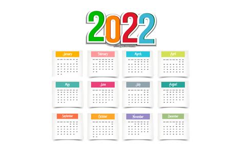 Download Wallpapers 2022 Calendar 4k White Background Colored Paper