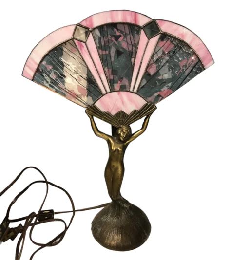Vintage Frankart Style Nude Nymph Winged Victory Fan Table Lamps Art