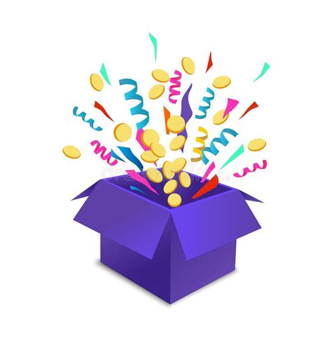 Surprise Box Animation Vector Illustration Vector Red Box With Coins Confetti And Ribbons