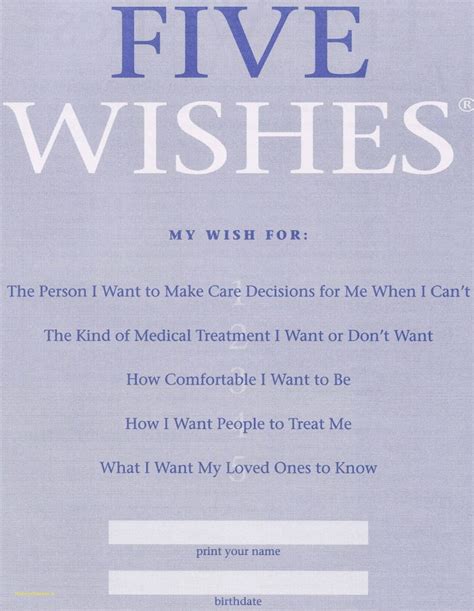 Five Wishes Printable Document Free Free Printable Templates
