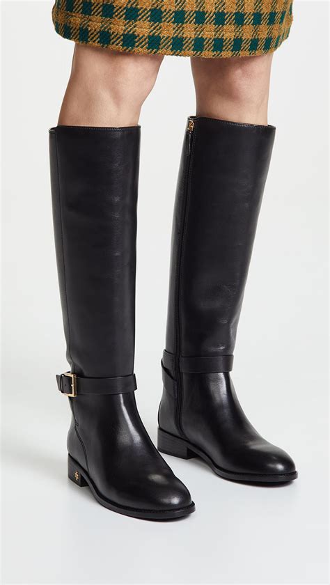 Tory Burch Womens Brooke 25mm Leather Knee High Riding Boots Black Ebay