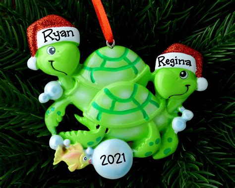 Sea Turtle Couple Personalized Ornament Save The Turtles Etsy
