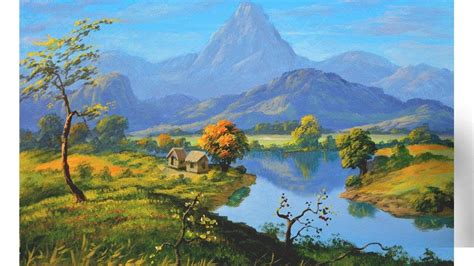 Landscape Painting Tutorial With Mountains River And