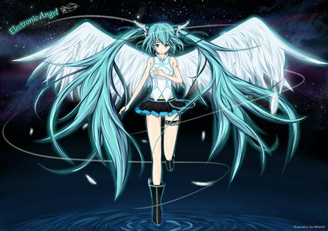 Aqua Eyes Aqua Hair Hatsune Miku Mikevd Twintails Vocaloid Wings