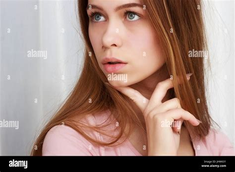 Natural Beauty Young Woman Posing At Camera Stock Photo Alamy