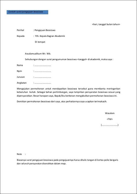 Contoh Surat Permohonan Pengajuan Beasiswa Mahasiswa Surat Permohonan