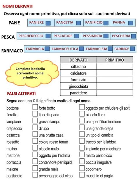 Nomi Primitivi E Derivati Scuola Primaria - Nomi primitivi e nomi derivati - Interactive worksheet