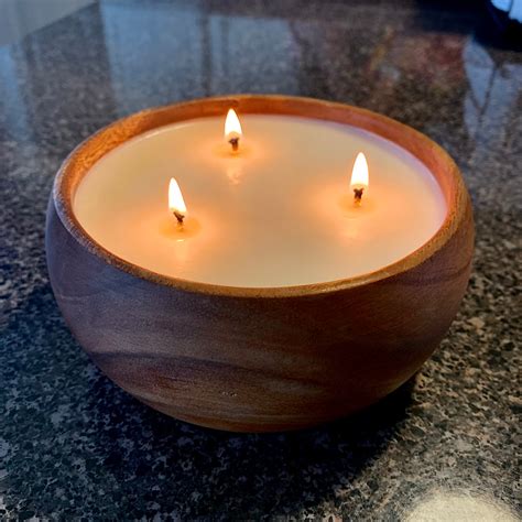 Sale Wooden Bowl Candle 3 Wick Candle 100 Soy Etsy