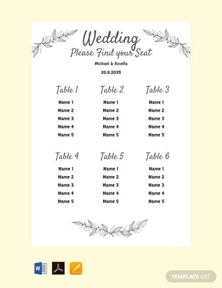 Editable Round Table Seating Chart Template Free Table