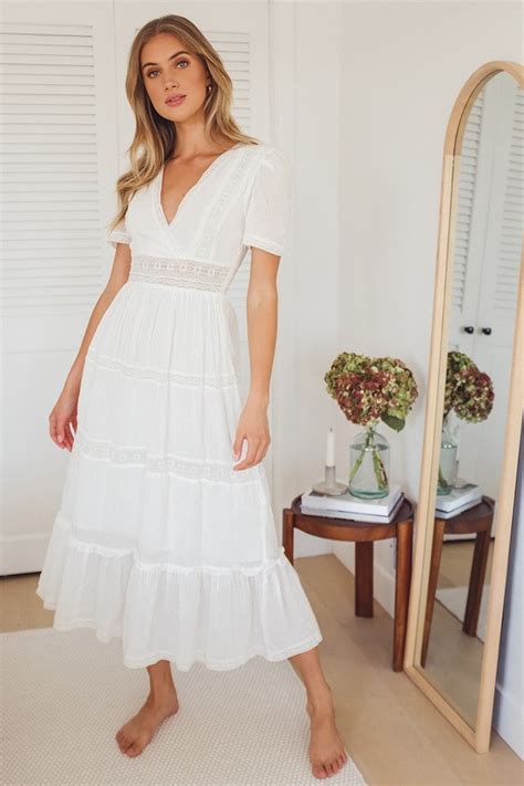 White Midi Dress Surplice Midi Dress Cottagecore Dress Lulus