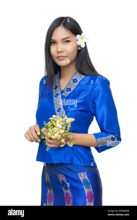 Beautiful Laos Girl In Laos Costume Isolated On White Background Asian Woman Wearing Traditional