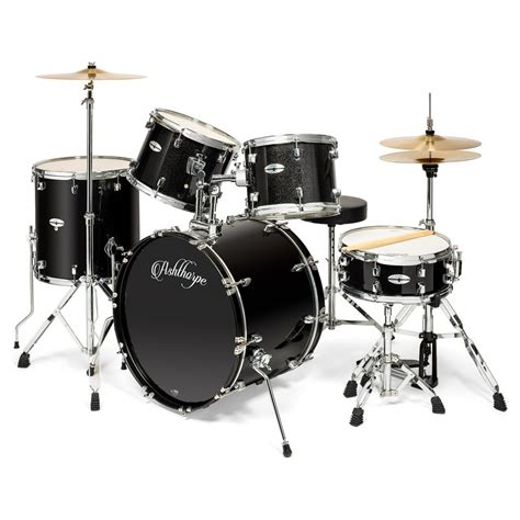 Ashthorpe 5 Piece Full Size Adult Drum Set With Remo Heads And Premium Brass Cymbals Complete
