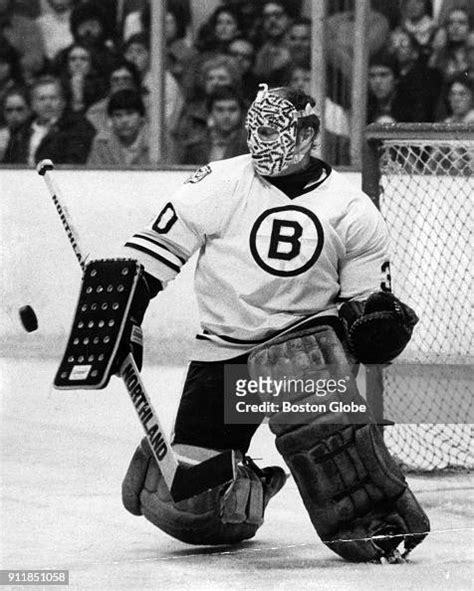 Boston Bruins Gerry Cheevers Stands Near The Goal During A Game News