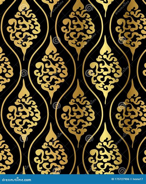 Wallpaper Vertical Ornate Gold On Black Waves Oriental Japanese Chinese