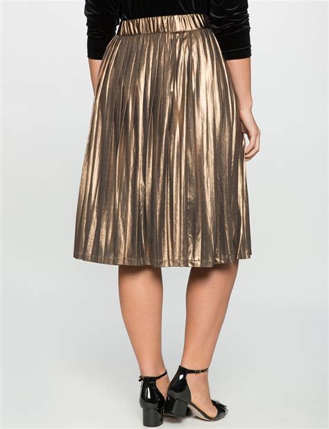 Studio Pleated Metallic Skirt Gold Metallic Pleated Skirt Plus Size