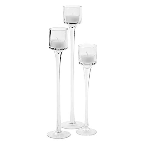 Koyal Wholesale Long Stemmed Tealight Candle Holder Set Of 3 Pedestal Tea Light Glass Candle