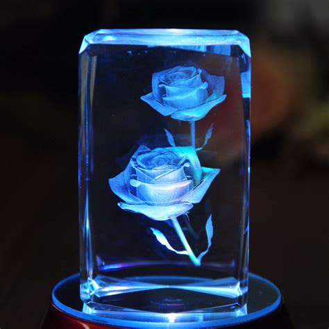 3d Laser Etched Crystal Paperweight Rose Flower Figure