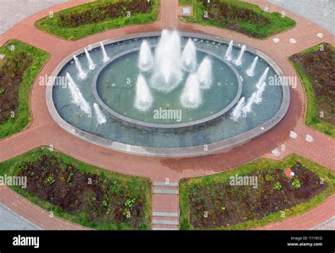 Beautiful Fountain With Clear Blue Water Top View Stock Photo Alamy