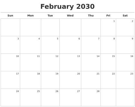 February 2030 Calendar Maker