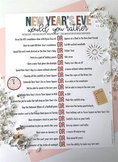 New Years Eve Would You Rather Printable Game The Crafting Chicks