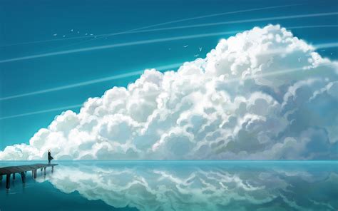 Anime Girl Sea Sky Clouds Landscape Art 4k Wallpaperhd Anime