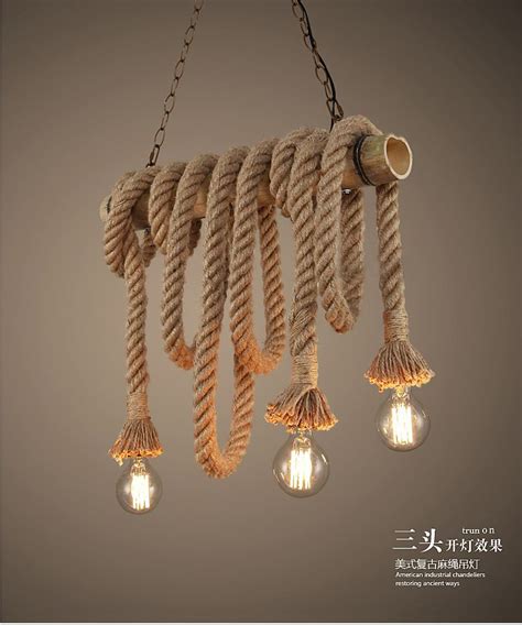 Diy Industrial Vintage Hemp Rope Chandelier Pendant Light Bamboo
