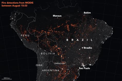 The nasa data shows the wildfire closing in on fort mcmurray from the south and west, invading the about 88,000 people have fled the fire. Uptick in Amazon Fire Activity in 2019