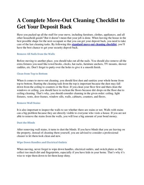 Ppt A Complete Move Out Cleaning Checklist To Get Your Deposit Back
