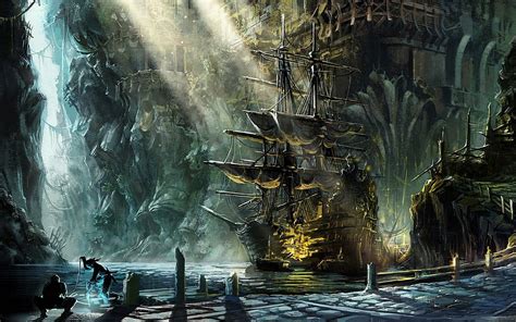 Pirate Ship Painting Sailing Ship Video Games Hd Wallpaper