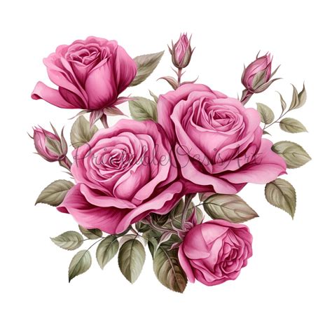 Deep Pink Rose Clipart 8 High Quality S Digital Etsy