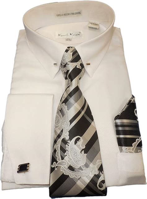 Karl Knox Sx4401 Mens White Pointed Collar French Cuff Dress Shirt Pin