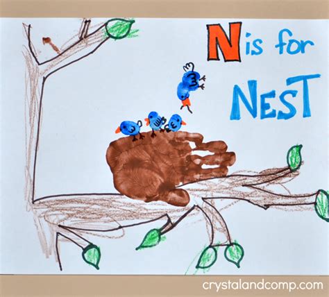 Hand Print Art N Is For Nest Handprint Art Hand Art Letter N Crafts