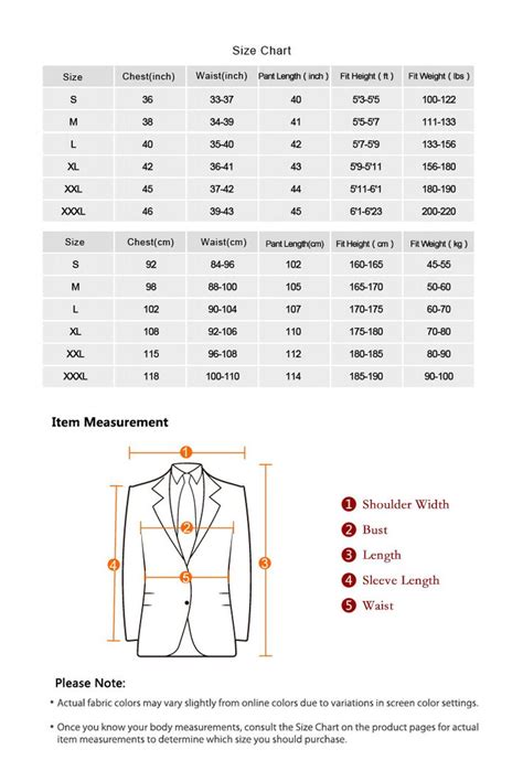Men Suit Jacket Size Chart