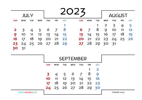 Hundreds Of July August September 2023 Printable Calendar Free Are