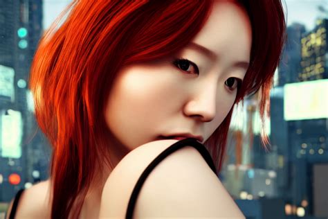 prompthunt hyperrealistic portrait of stunningly beautiful redhead japanese girl with cyber