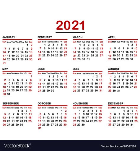 Minimalist Calendar Year 2021 Royalty Free Vector Image