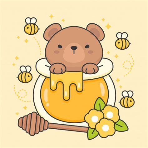 Premium Vector Character Of Cute Bear In A Honey Jar Cute Kawaii