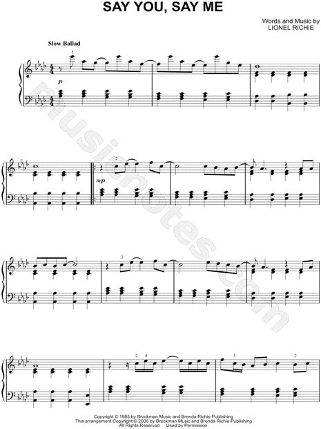 Lionel Richie Say You Say Me Sheet Music Piano Solo In Ab Major